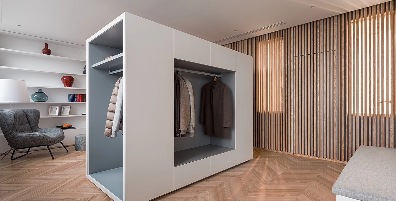 Custom cabinet detail in the Moscow two-storey apartment