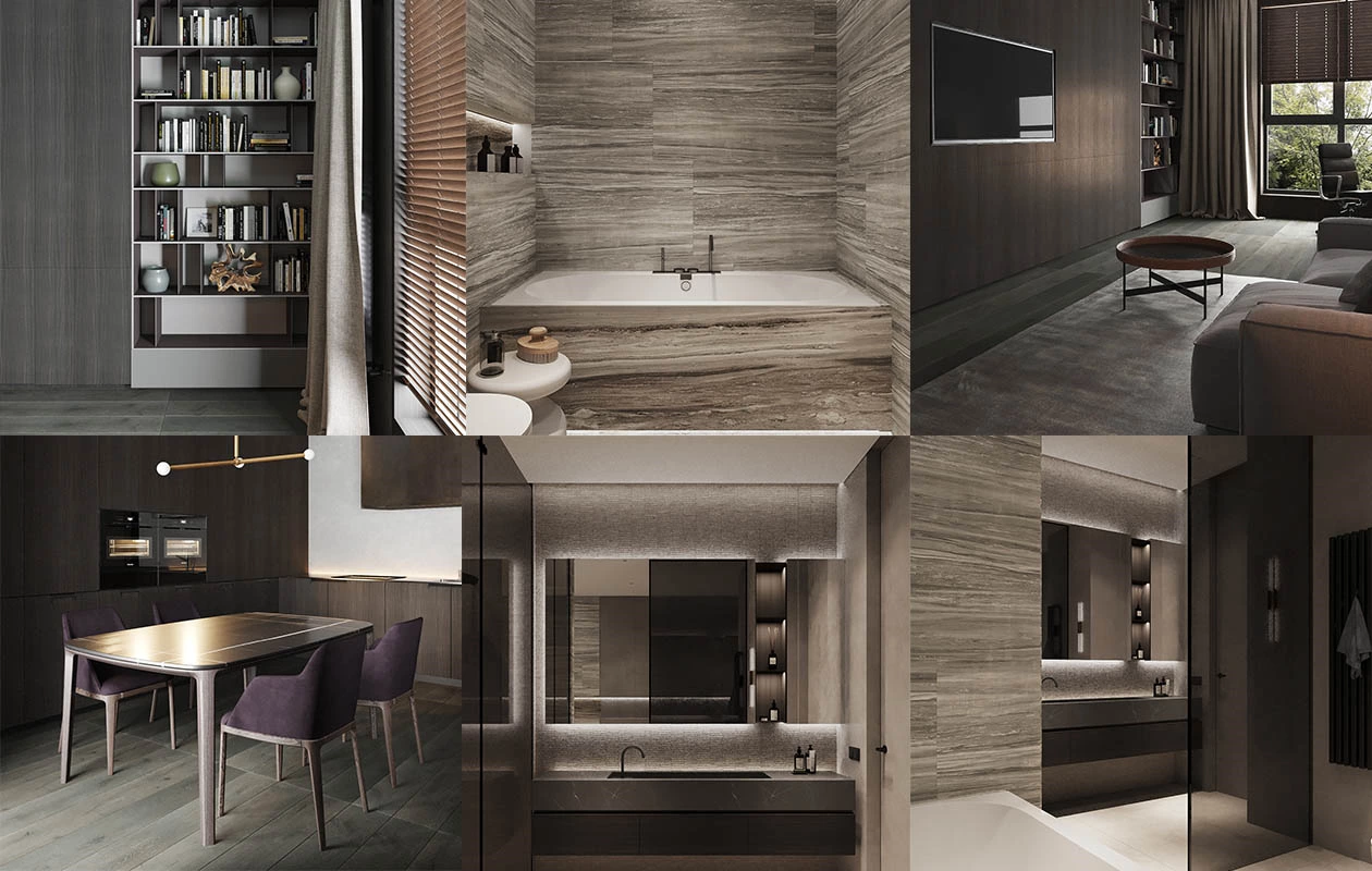 Dark wood kitchen cabinets with a dining table and bar top Dark wood kitchen cabinets with a dining table and bar top