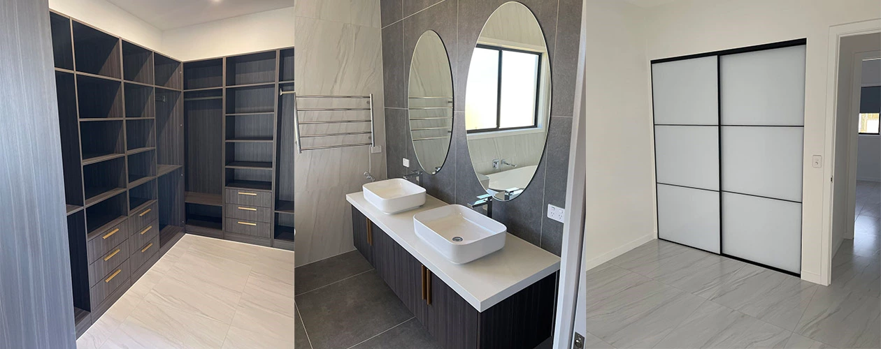 Coordinated bathroom vanity TV cabinet and dark wood wardrobe for the Spain Edin Emperor Villa Project