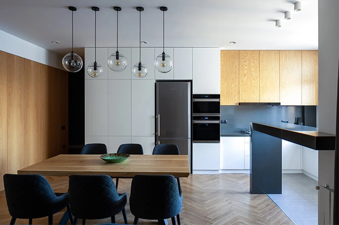 White Wood Kitchen Cabinets for a Singapore Private Apartment