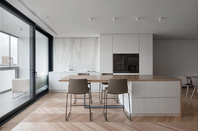 Moscow Two-Storey Apartment Project: Stainless Steel Kitchen Cabinets
