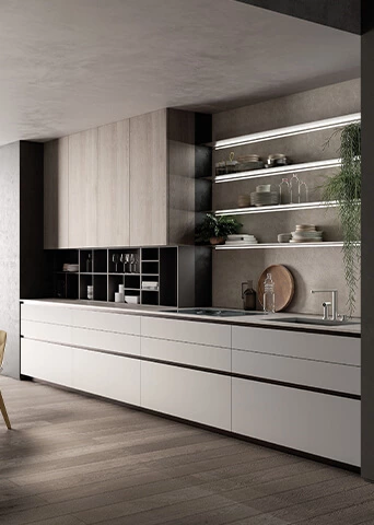 Large Space Open Melamine White Lacquer Cabinet With Wood Grain