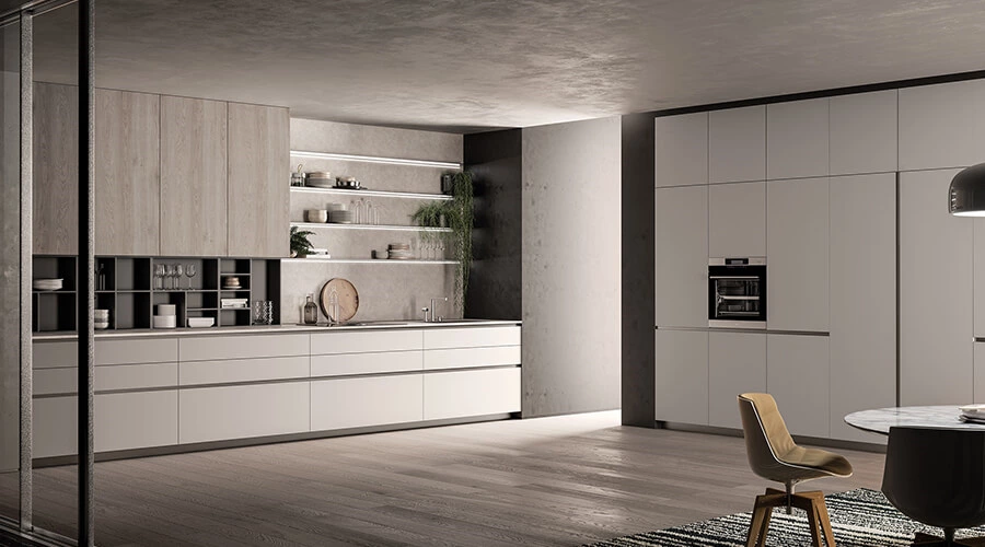 Large Space Open Melamine White Lacquer Cabinet With Wood Grain