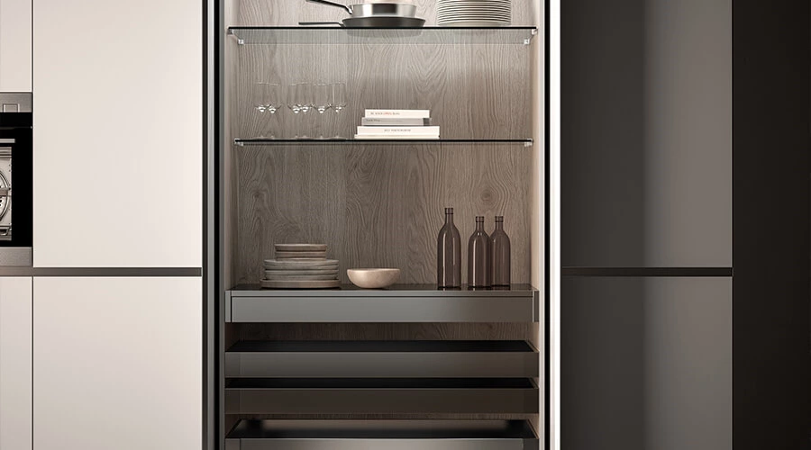 Large Space Open Melamine White Lacquer Cabinet With Wood Grain