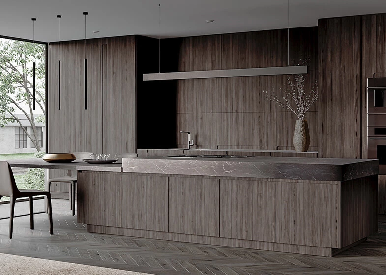 Handleless Veneer Kitchen Cabinet