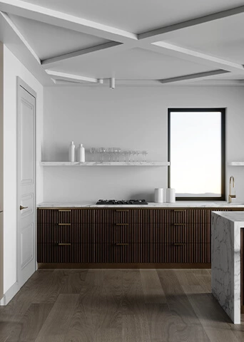 Modern Modern Open Kitchen Cabinets with Marble Top Island