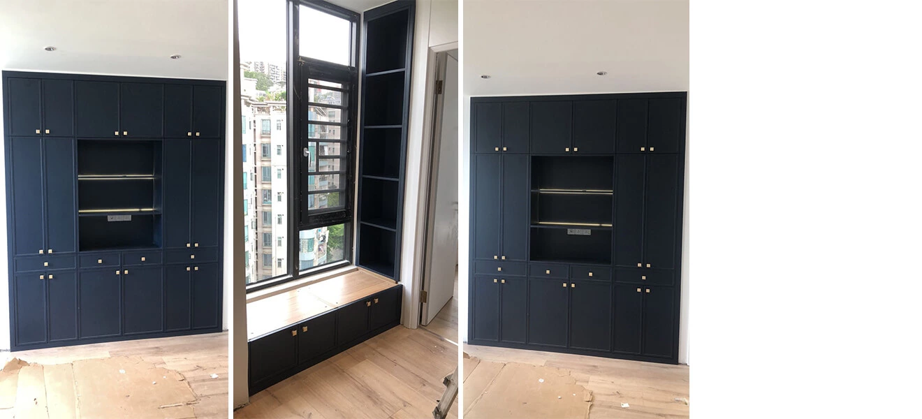 Navy blue built-in cabinet in Shenzhen full-house project