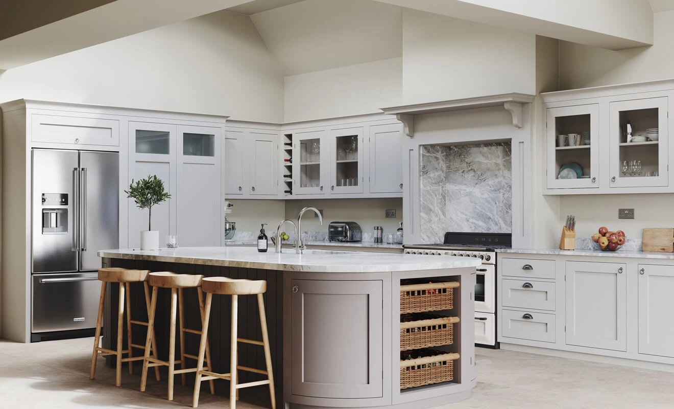 contemporary white kitchen cabinets with clean lines and mixed materials