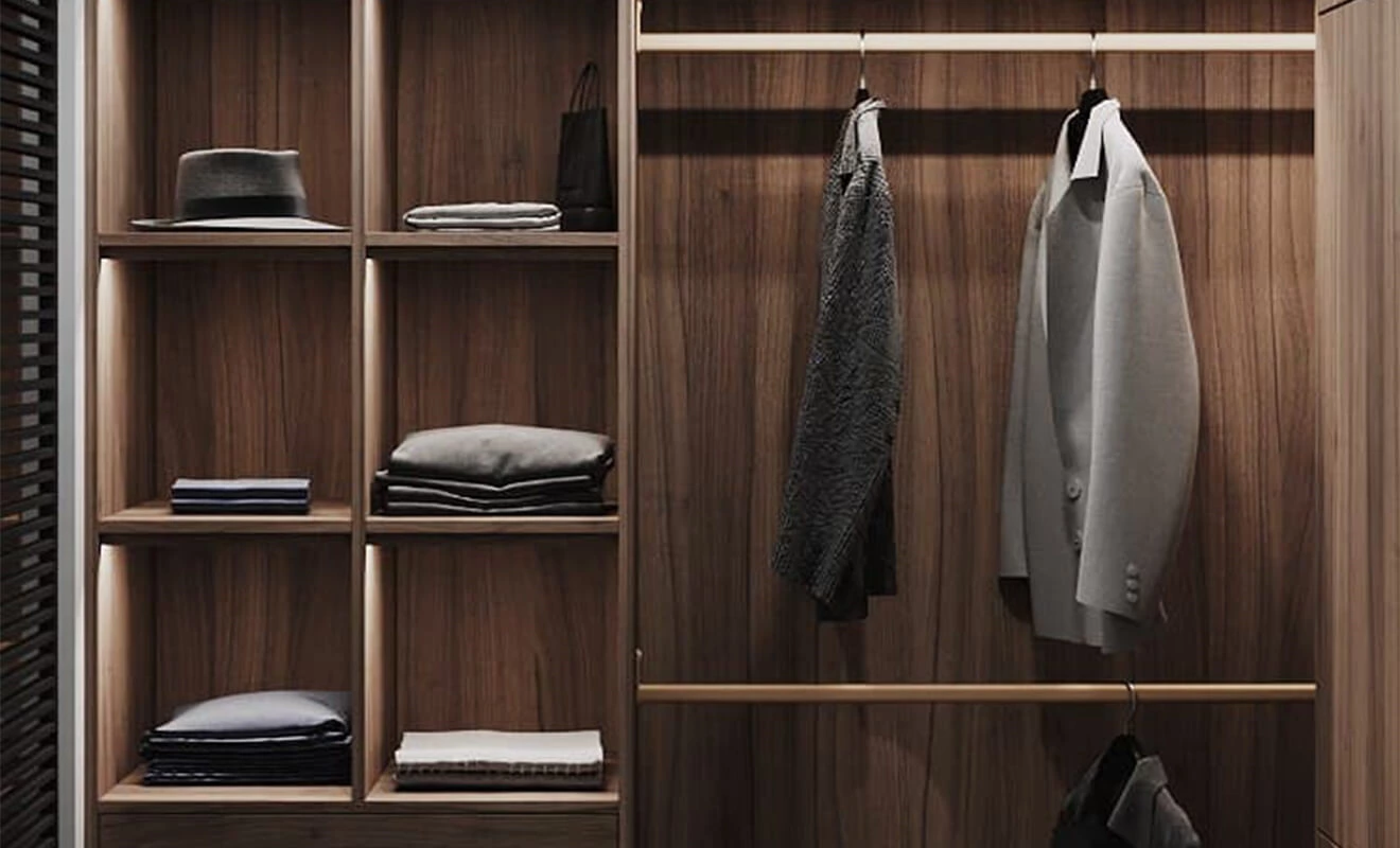 custom wardrobe organization with drawers shelves and hanging space