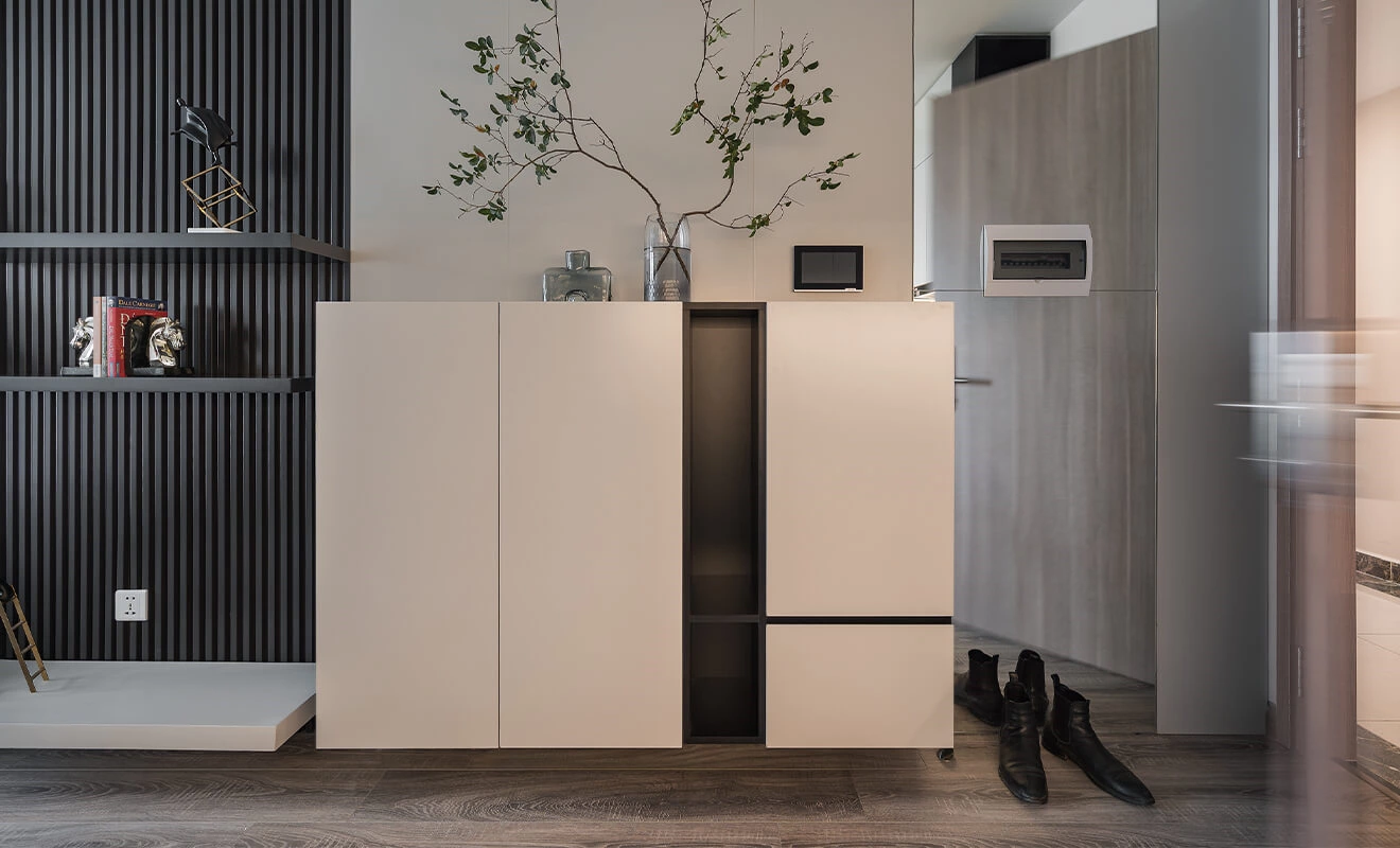 balanced proportion of interspersed storage cabinet sections