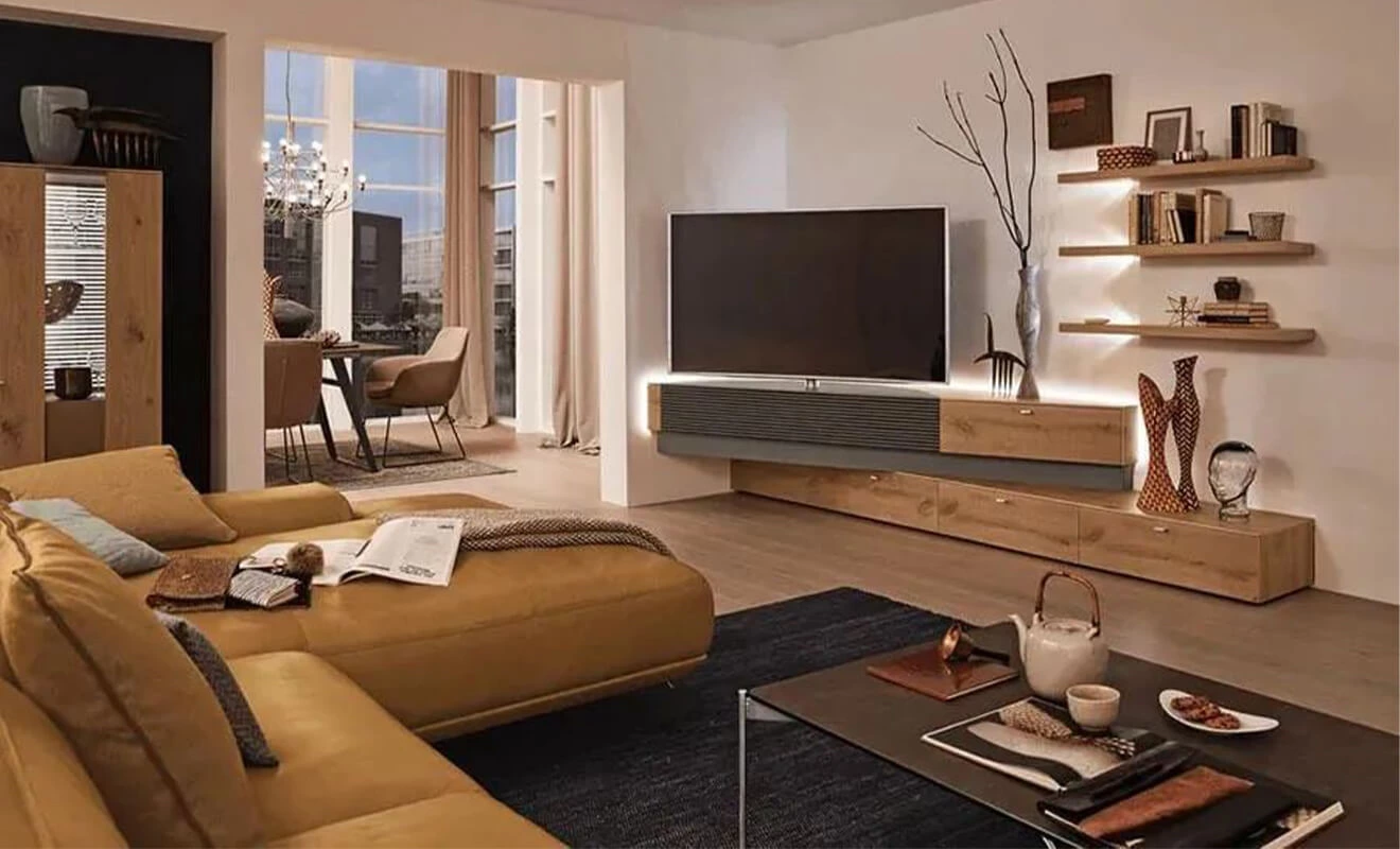 TV cabinet integrated with custom corner cabinet