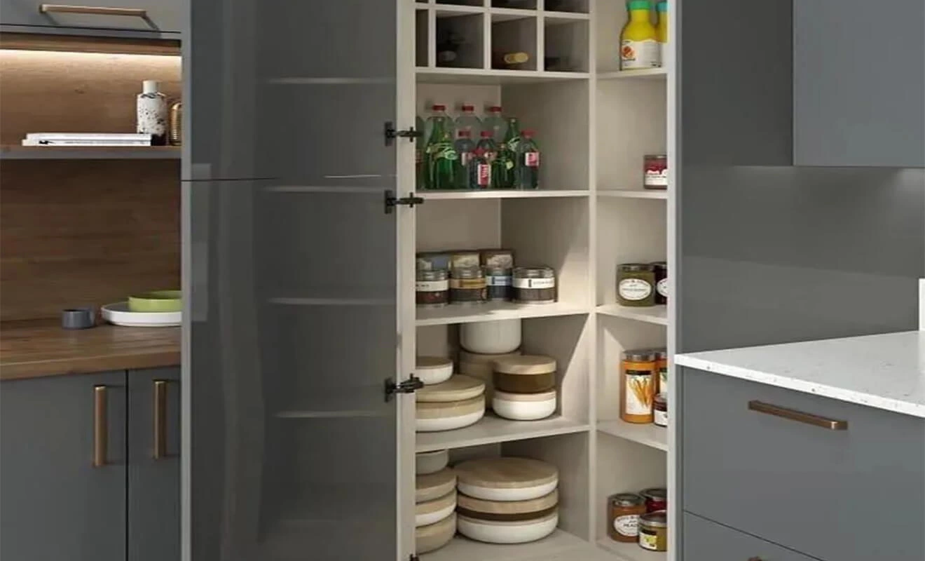 kitchen corner pantry cabinet for utensils and ingredients