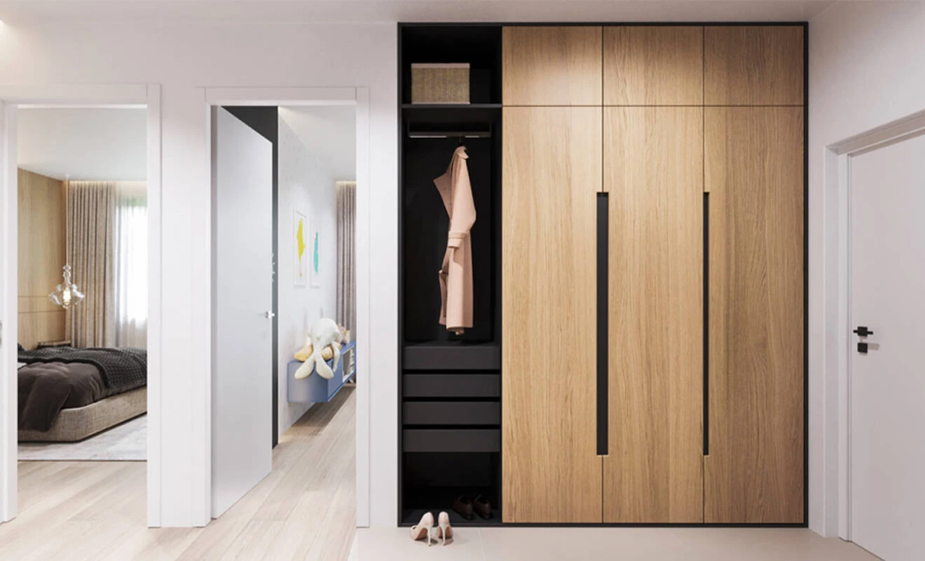 Entryway storage cabinet with floor-to-ceiling shoe cabinet design