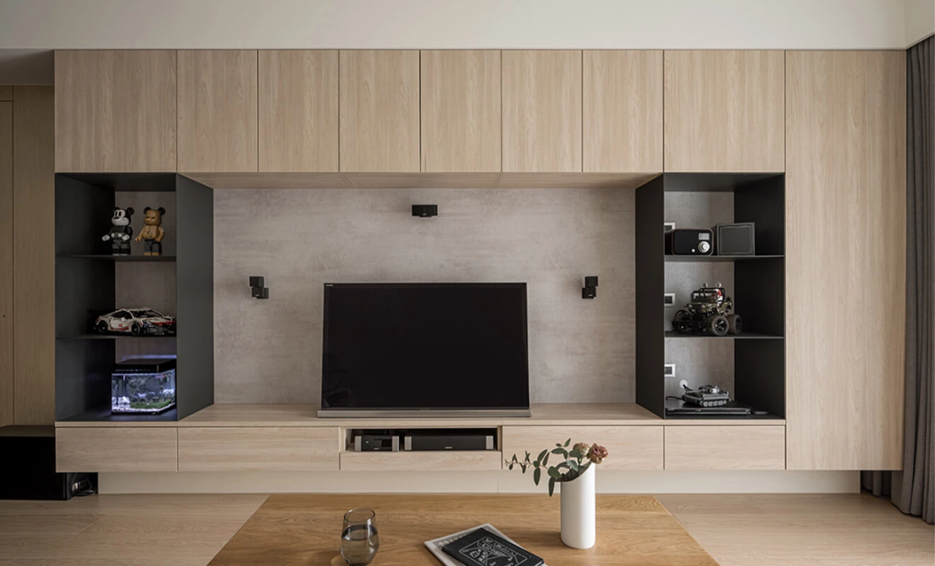 Custom TV cabinet background wall with hidden storage