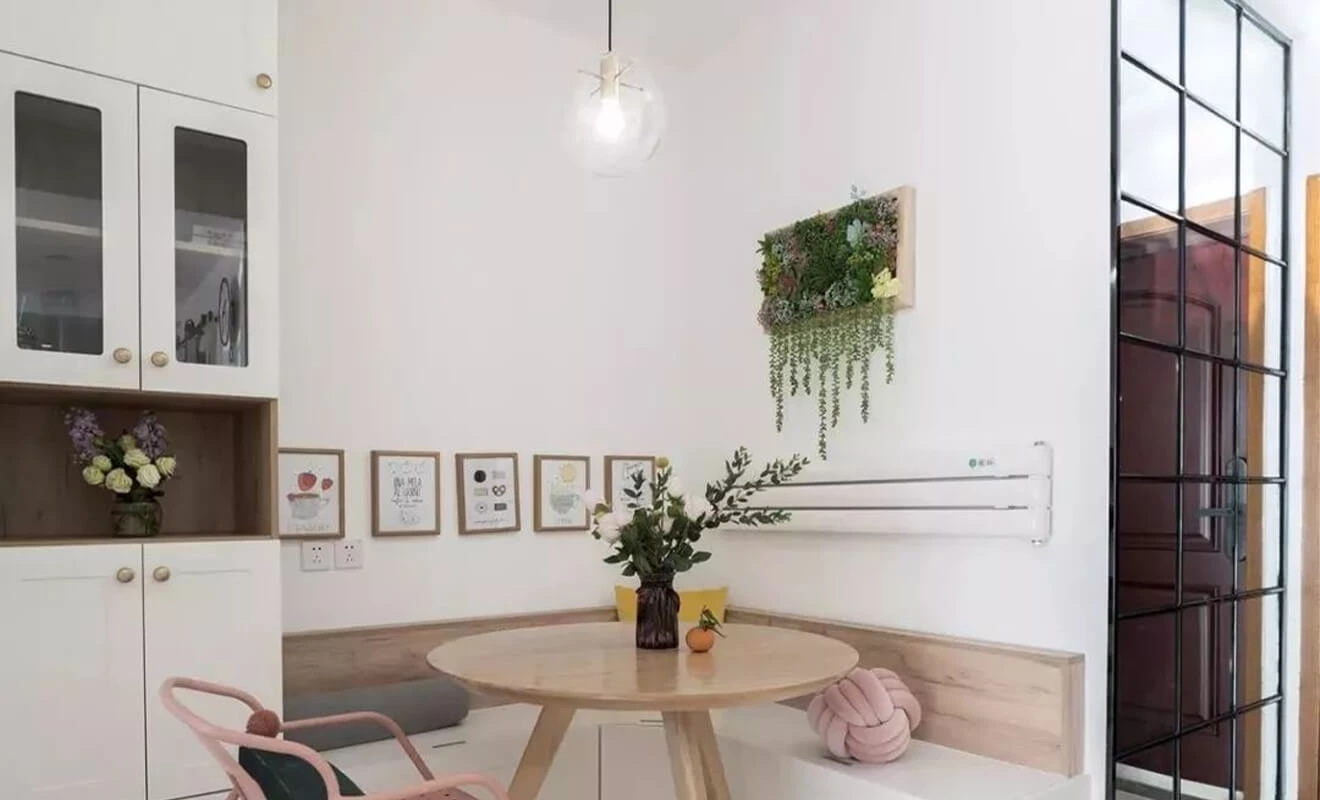 Modular dining sideboard cabinet with open appliance counter