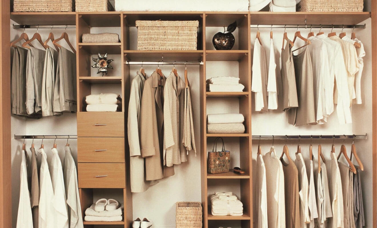 Custom wardrobe hanging storage and drawer organization