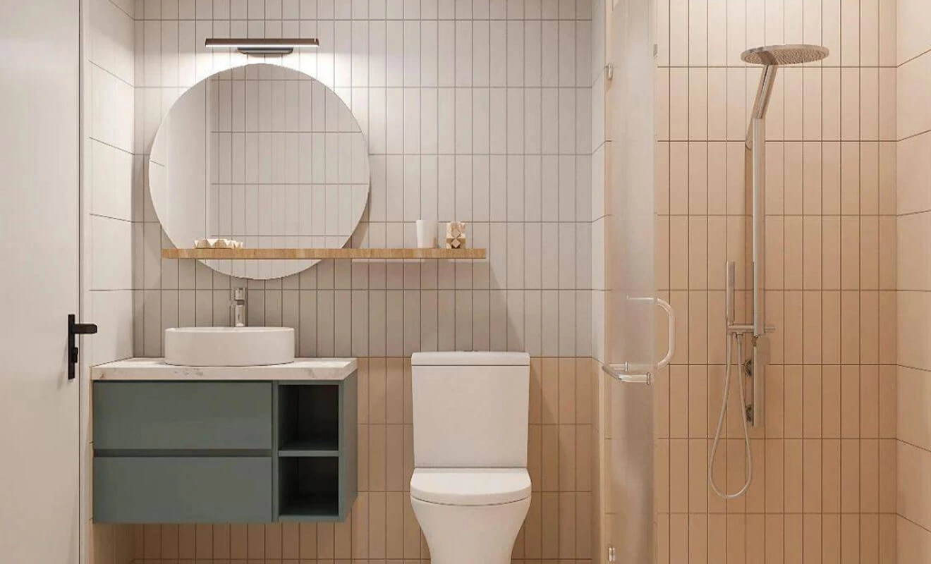 Floating bathroom cabinet storage design for easy cleaning