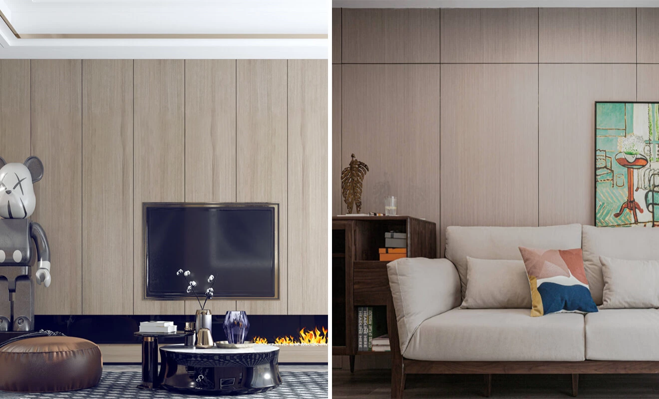 Separated wood veneer panels with decorative shadow joints Separated wood veneer panels with decorative shadow joints