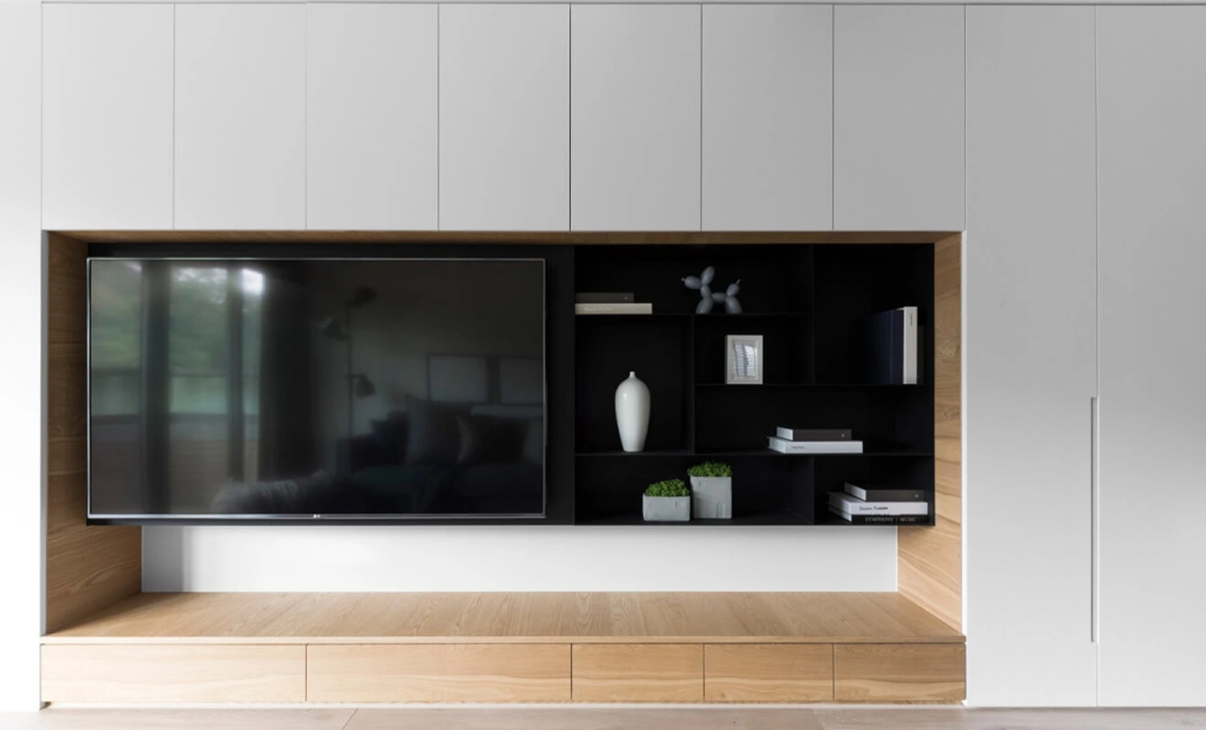 Custom TV background wall cabinets combining storage and display Custom TV background wall cabinets combining storage and display