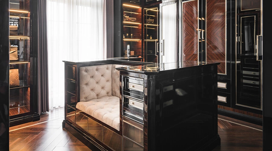 Luxurious Solid Wood Walk-in Closet with Central Island