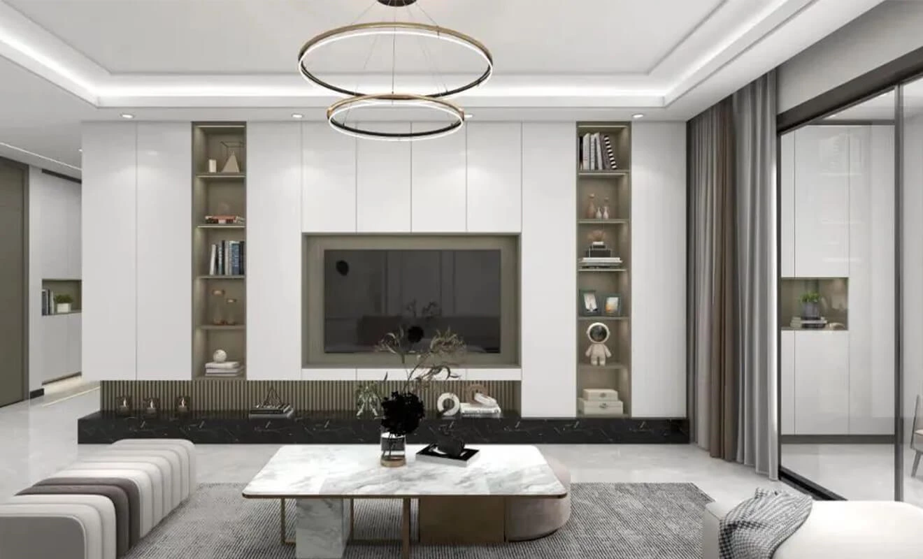 Push-to-open handleless cabinet door with a flat front Push-to-open handleless cabinet door with a flat front