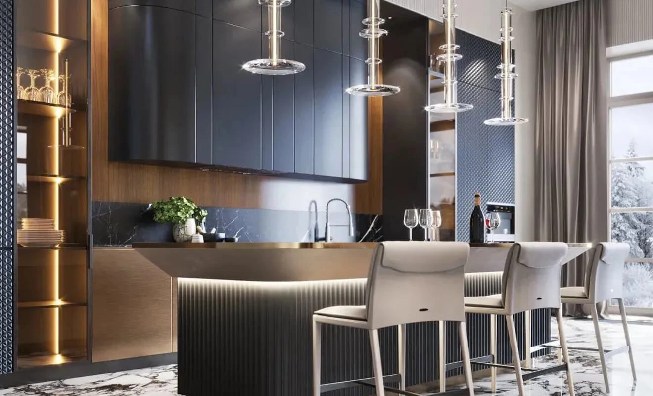 Central island bar counter design with kitchen storage and seating Central island bar counter design with kitchen storage and seating