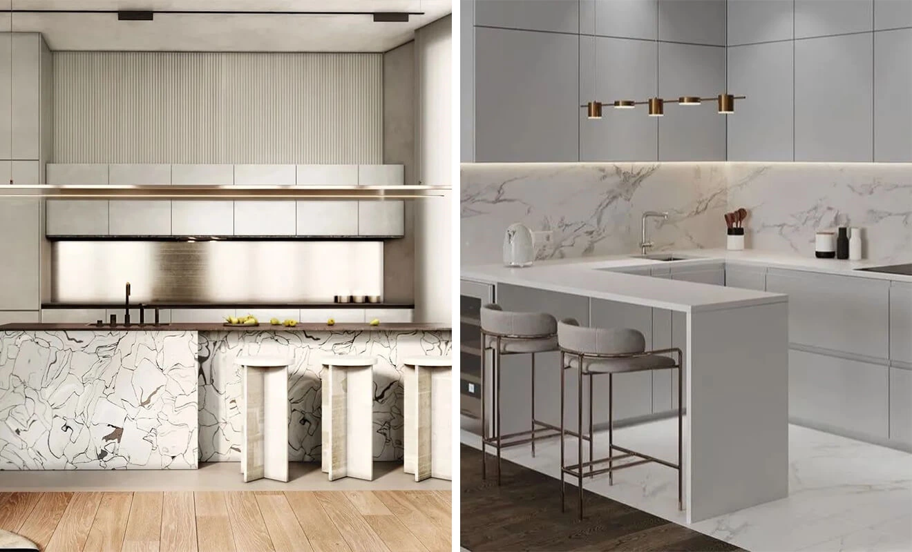Seamless integrated bar counter for cooking and dining zones Seamless integrated bar counter for cooking and dining zones