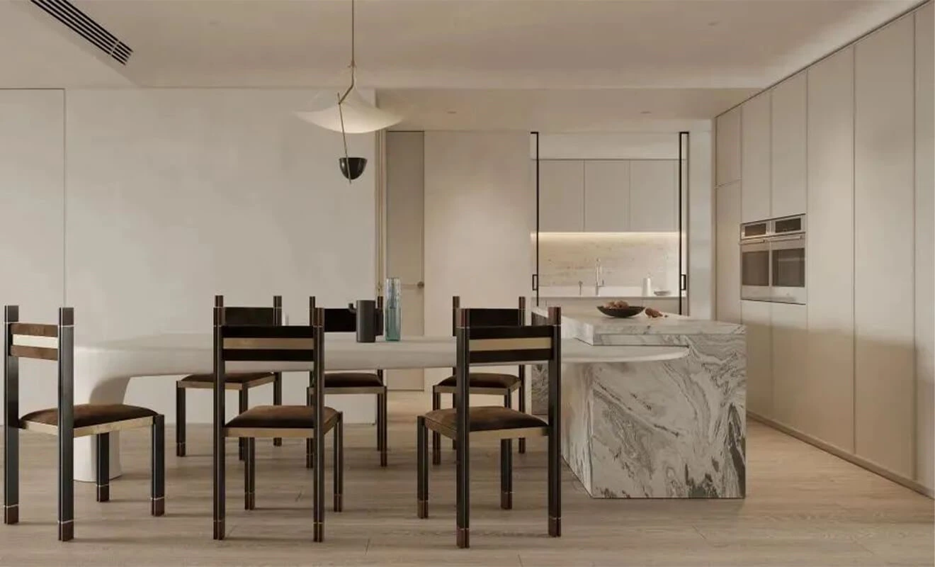 Extended kitchen bar counter used as a casual workspace Extended kitchen bar counter used as a casual workspace