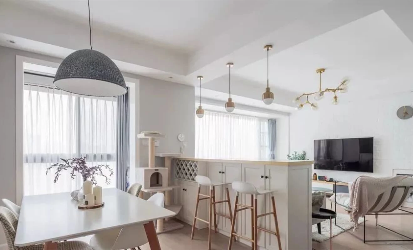 Partition bar counter dividing a living room and kitchen Partition bar counter dividing a living room and kitchen