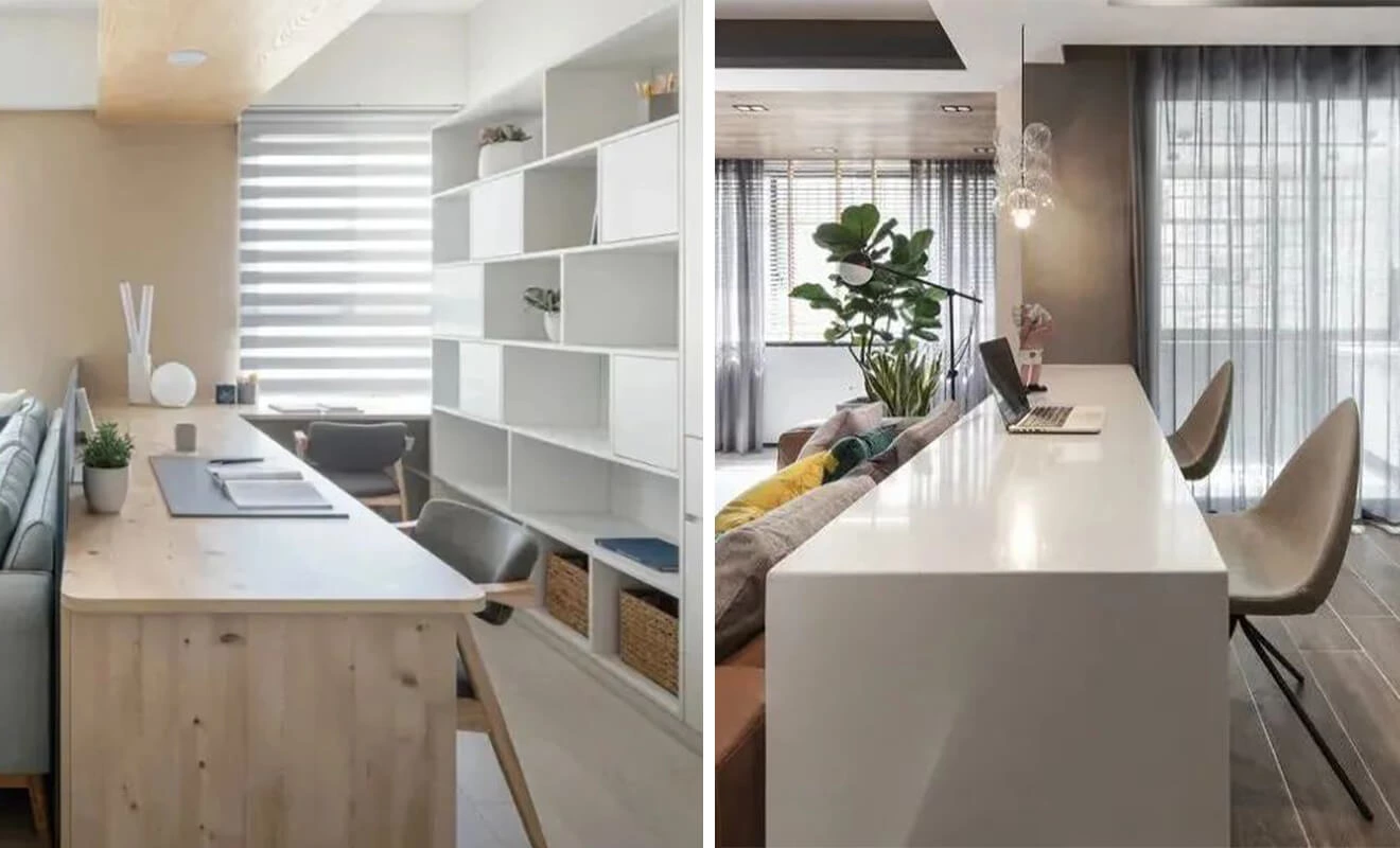 Open-plan bar counter used as a functional room divider Open-plan bar counter used as a functional room divider