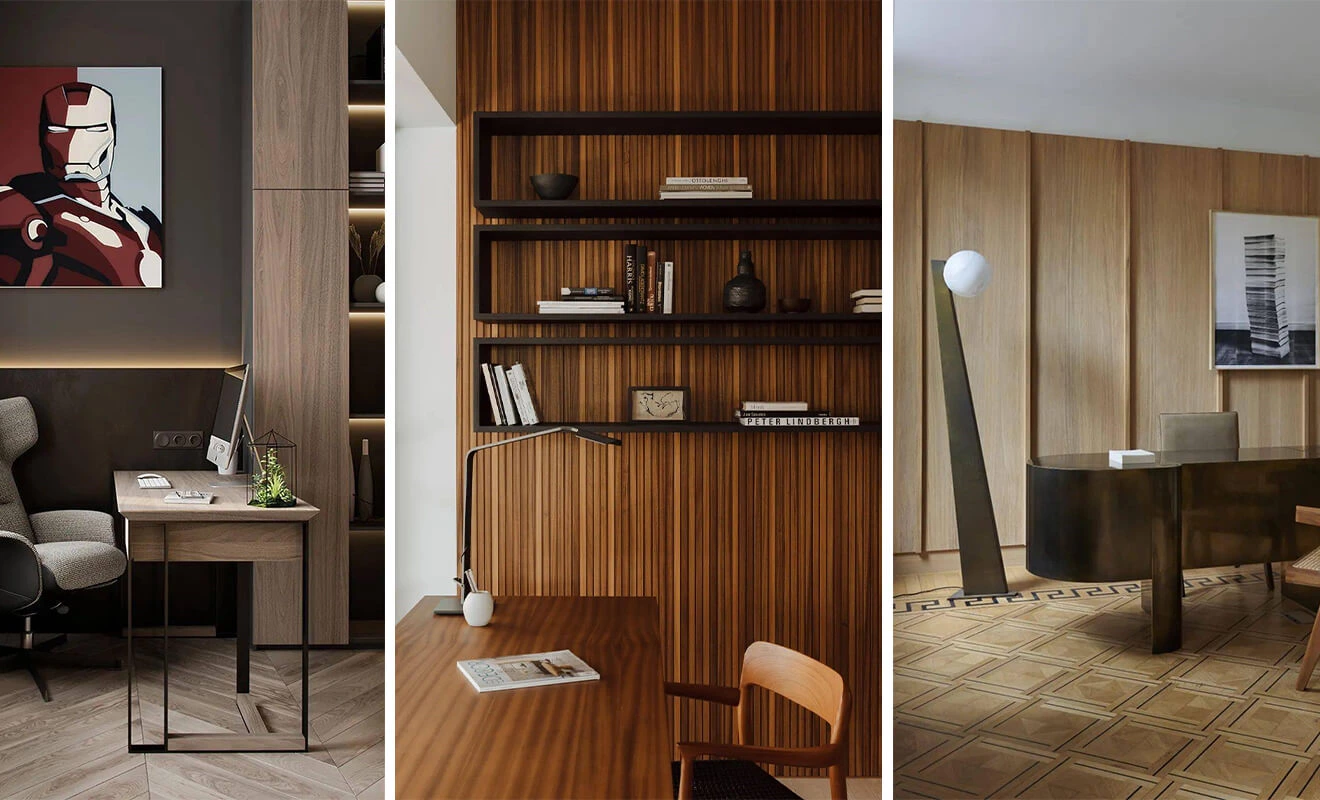 Study room wood finish wall panels for a focused reading space Study room wood finish wall panels for a focused reading space