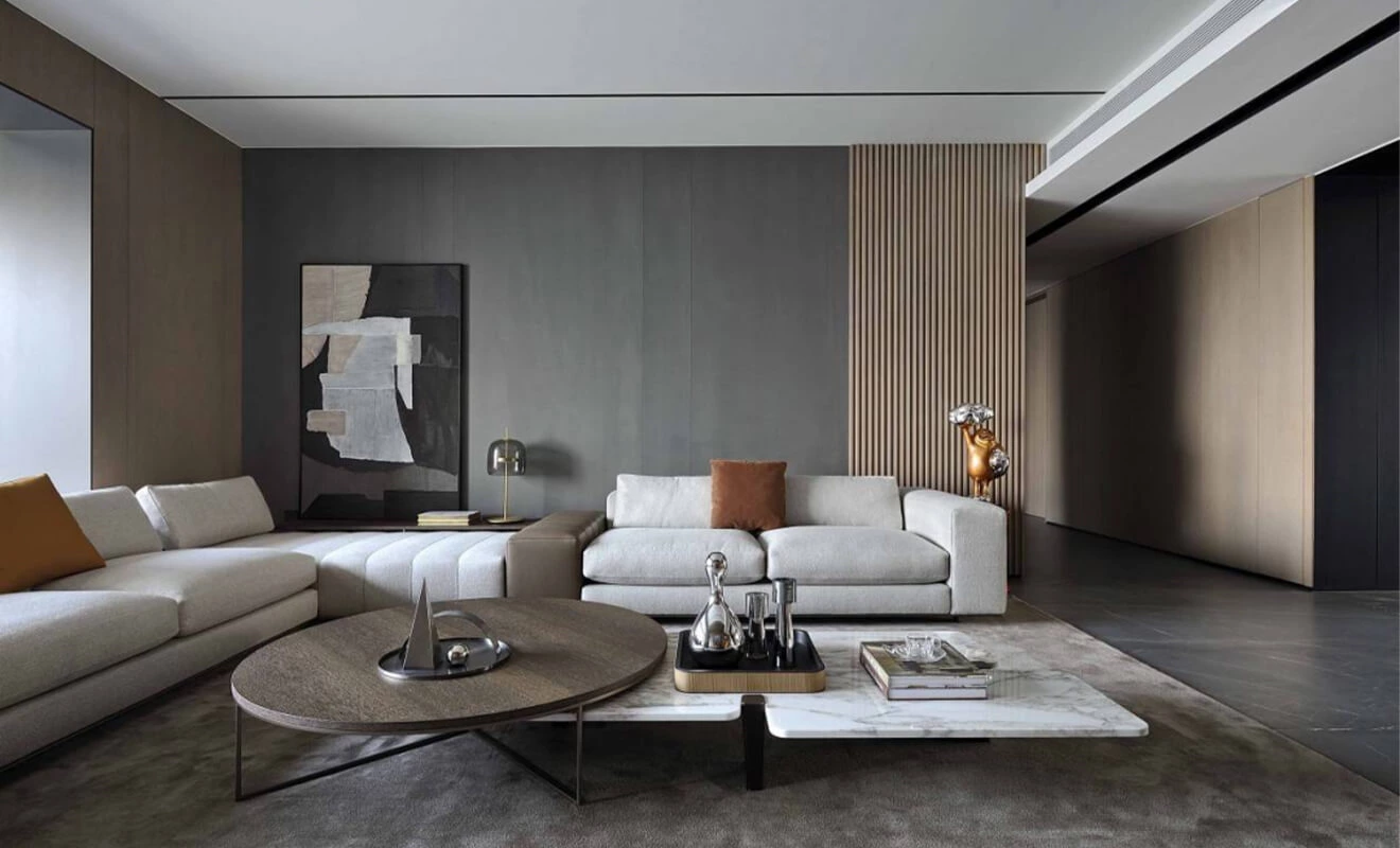 Wood finish matched with furniture colors in a modern interior Wood finish matched with furniture colors in a modern interior