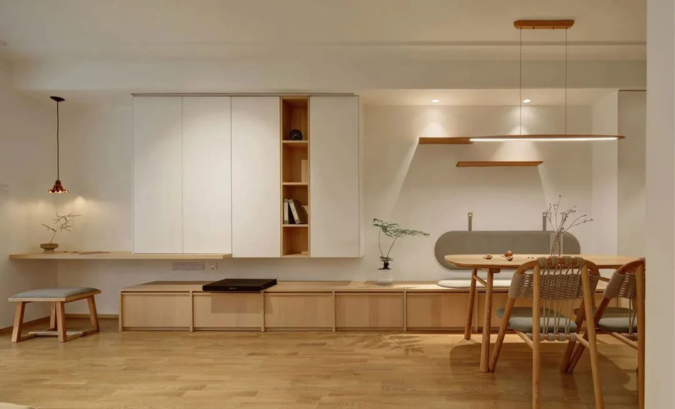 Warm wood flooring paired with cream interior walls Warm wood flooring paired with cream interior walls