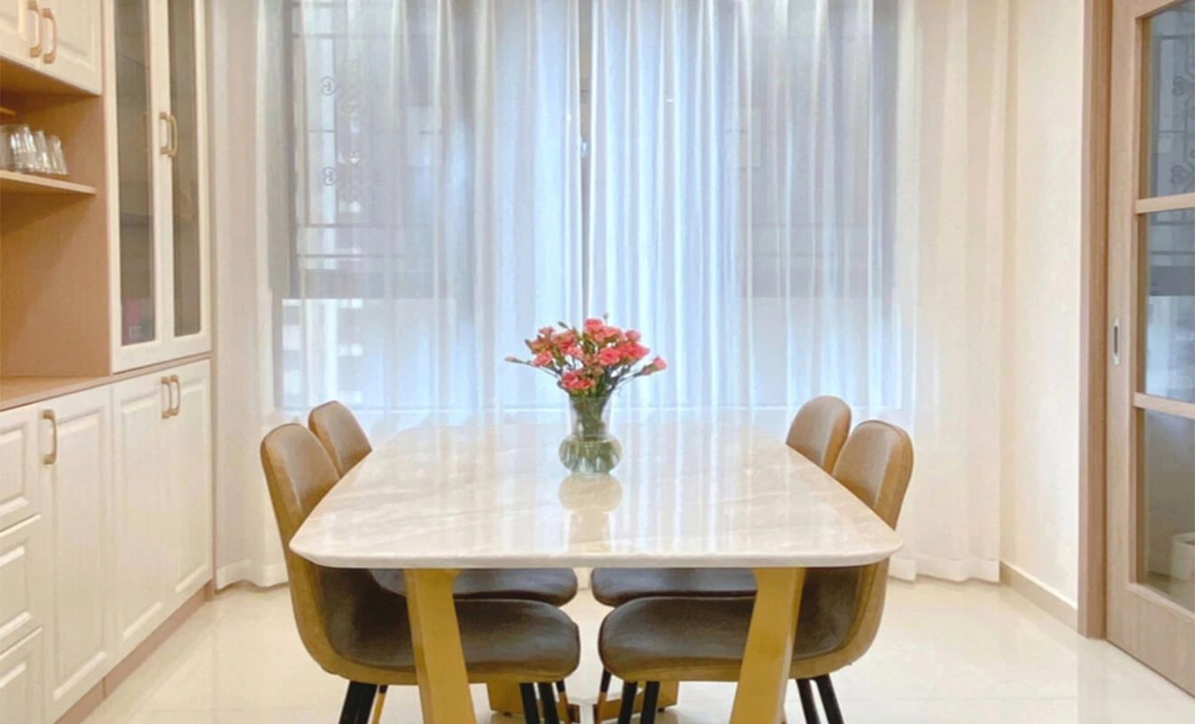 Linen and wood furniture in a cream color interior Linen and wood furniture in a cream color interior