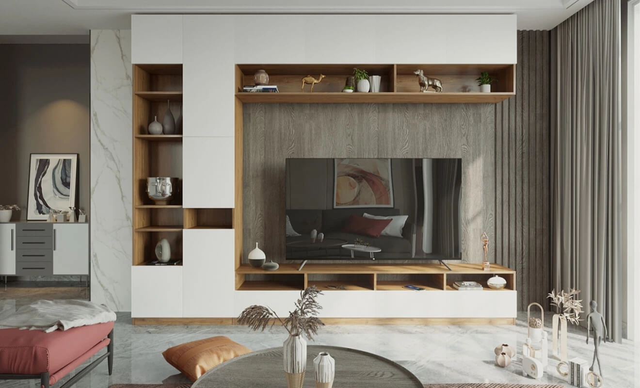 TV cabinet storage and cable management in a living room TV cabinet storage and cable management in a living room
