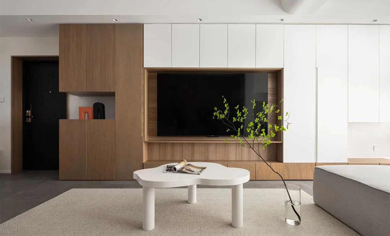 Wall-mounted TV cabinet with full-height storage Wall-mounted TV cabinet with full-height storage