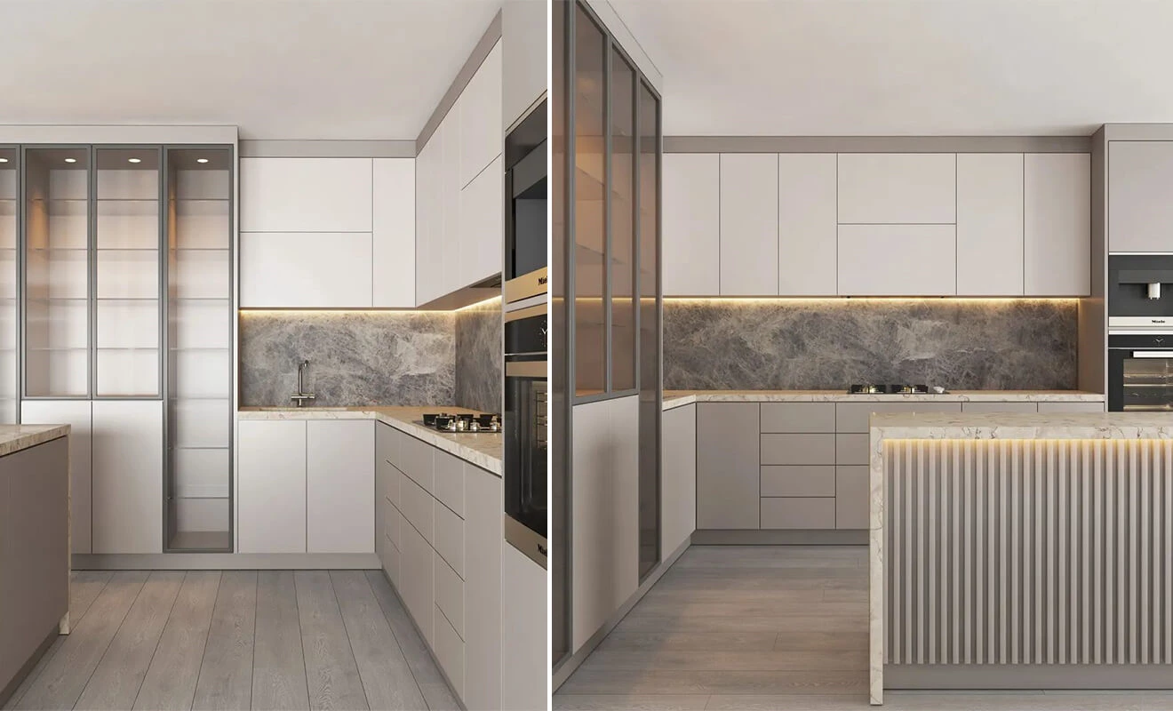 Wood and stone material pairing for a custom kitchen Wood and stone material pairing for a custom kitchen