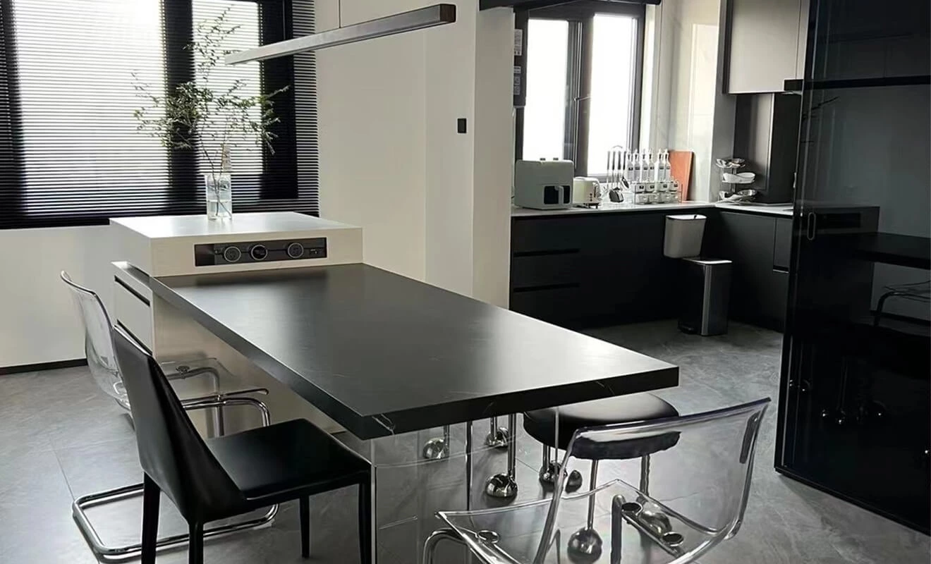 Extended kitchen island countertop for dining and food preparation Extended kitchen island countertop for dining and food preparation