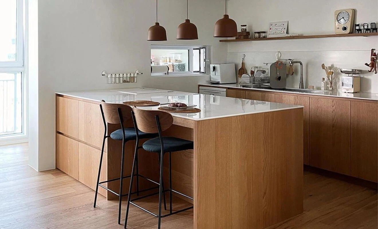 Kitchen island providing additional countertop prep space Kitchen island providing additional countertop prep space
