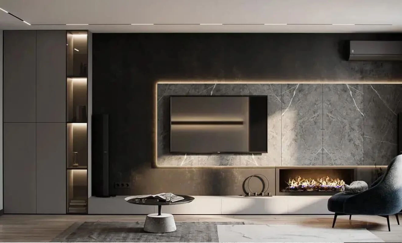 Modern TV wall cabinet design with full-width storage Modern TV wall cabinet design with full-width storage