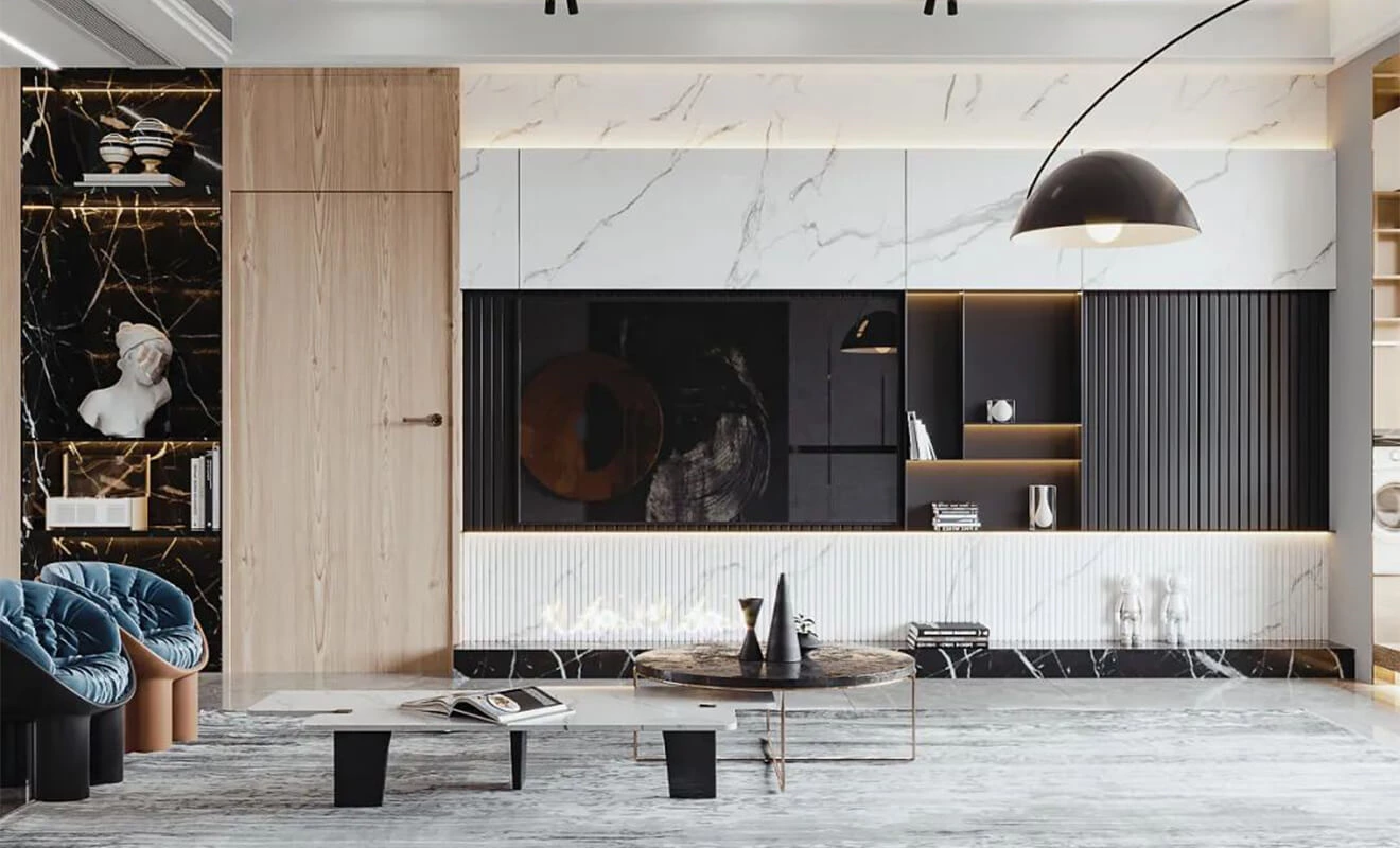 Living room wall panel and TV cabinet combination design Living room wall panel and TV cabinet combination design