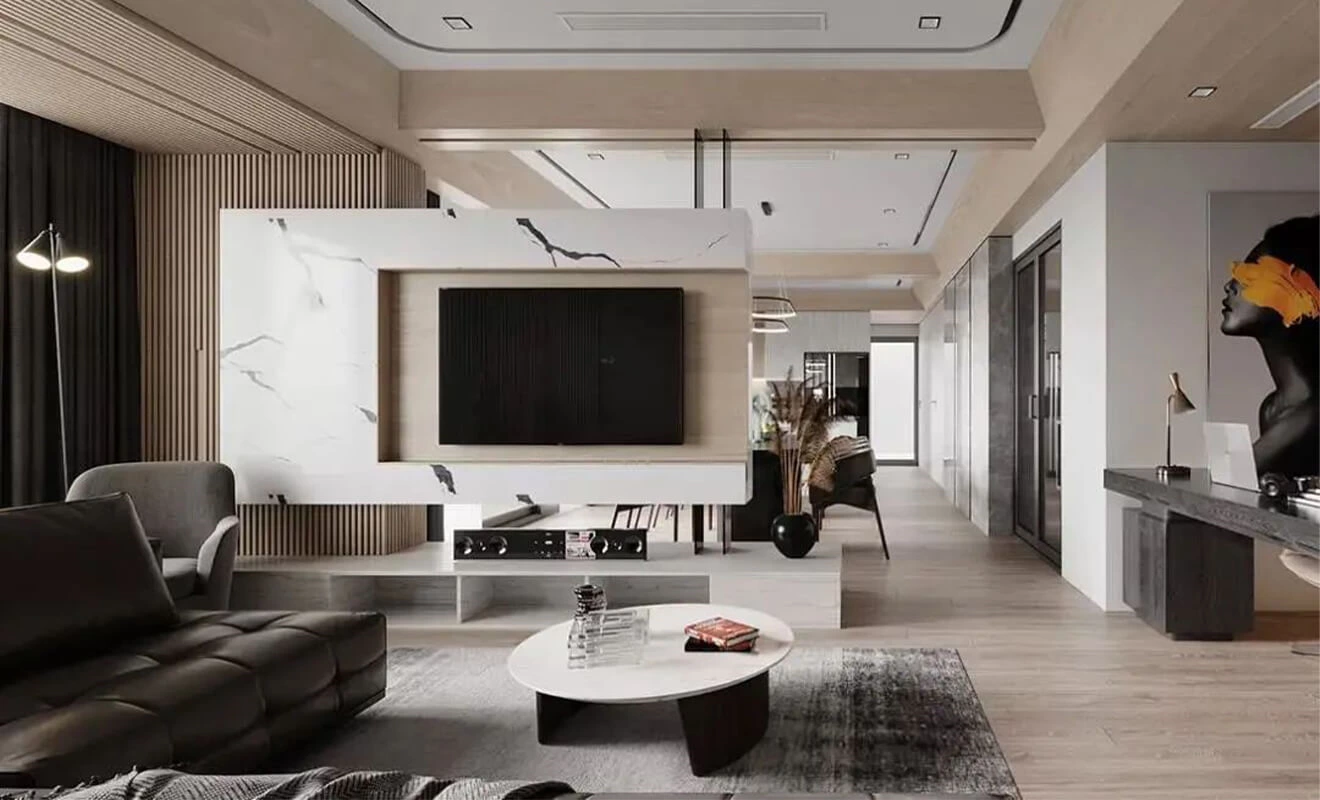 Suspended TV cabinet design with open floor space Suspended TV cabinet design with open floor space