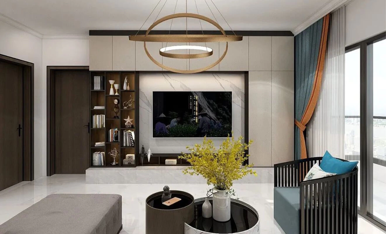 Modern living room TV wall cabinet with push-to-open doors Modern living room TV wall cabinet with push-to-open doors