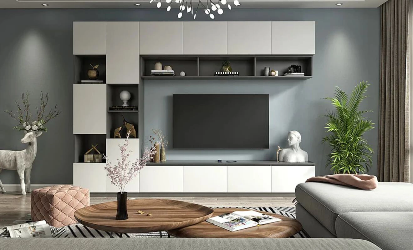 Living room TV wall cabinet design with decorative niches Living room TV wall cabinet design with decorative niches