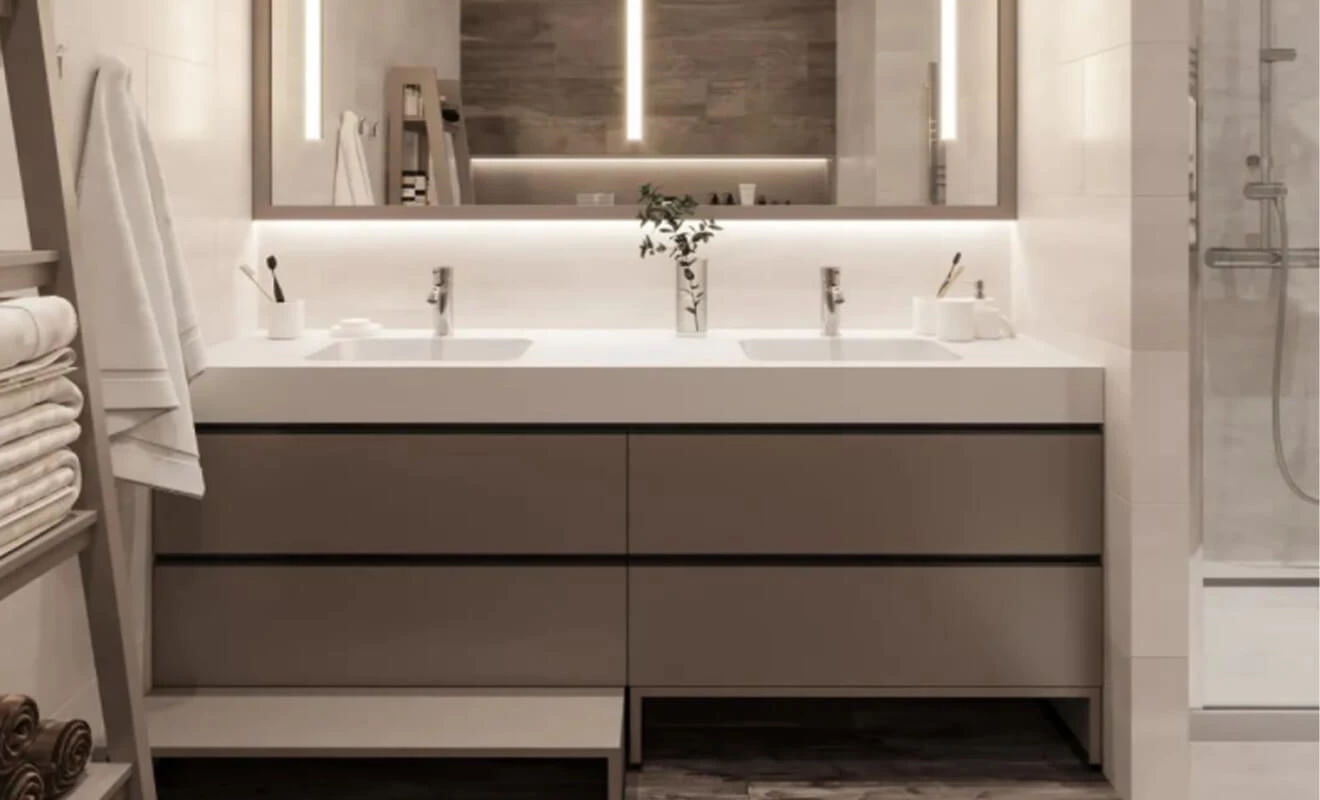 Floating bathroom vanity cabinet with integrated sink