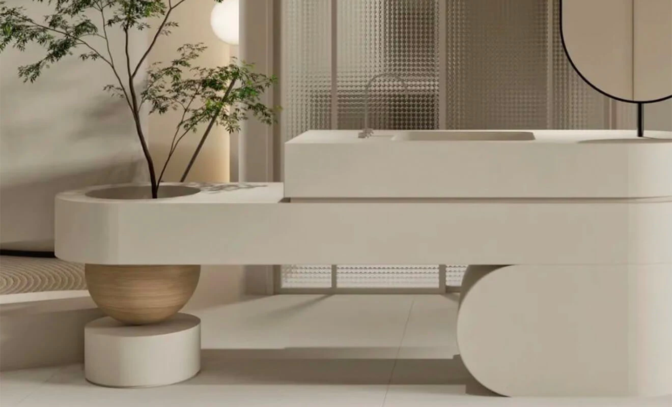 Sculptural kitchen island style with a distinctive custom countertop Sculptural kitchen island style with a distinctive custom countertop