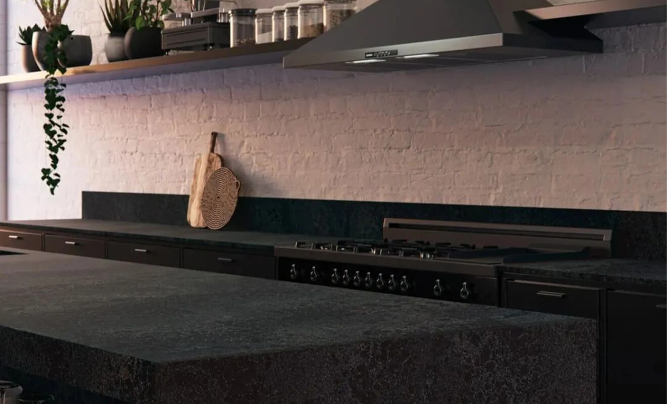 Dark kitchen countertop trend in a modern custom kitchen