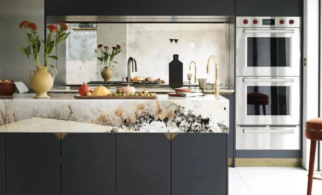 Backlit stone countertop lighting for a luxury kitchen island