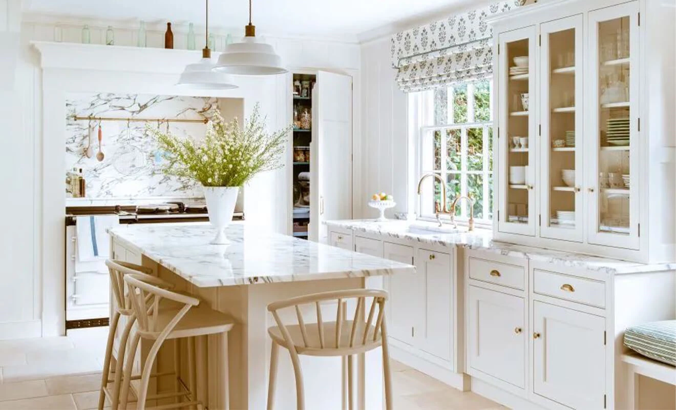 Textured kitchen countertop and matching backsplash slab design