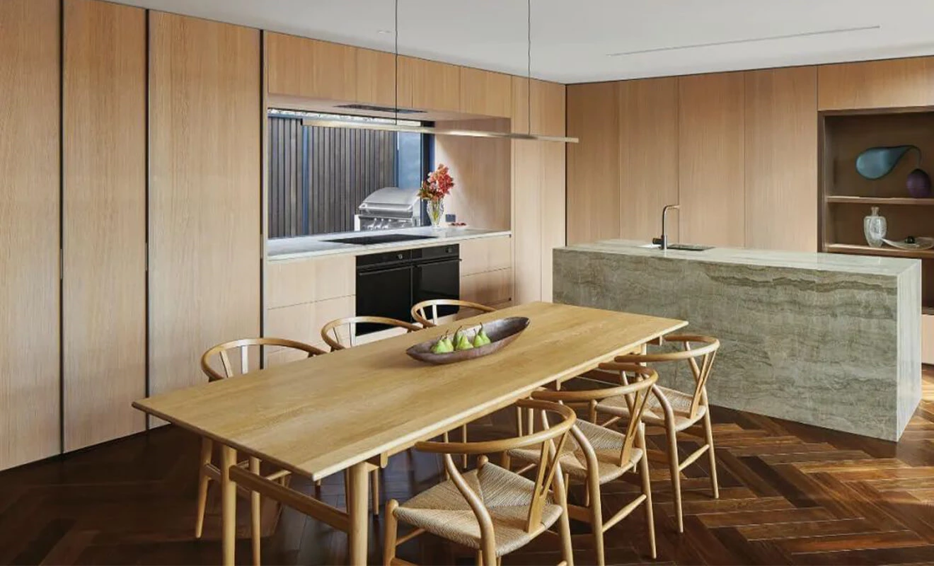 Wood kitchen countertop adding warmth to a modern kitchen